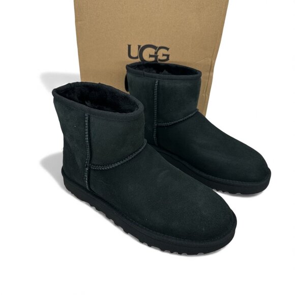 UGG Classic Mini II Boots Women’s Black Sheepskin Suede Winter Ankle Boots - Picture 5 of 15